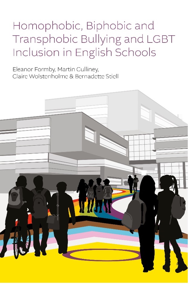 Book cover for 'Homophobic, Biphobic and Transphobic Bullying and LGBT Inclusion in English Schools'.