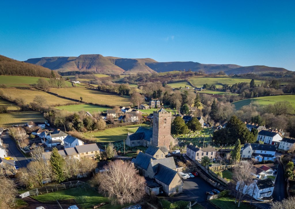 Drone photography of Talgarth Town.